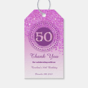 Modern Falling Pink Glitter 50th Birthday Gift Tags