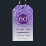 Modern Falling Purple Glitter 60th Birthday Gift Tags<br><div class="desc">Elegant Falling Purple Glitter with a unique purple number 60 framed with modern circular dots and lines.</div>