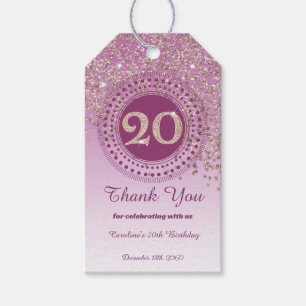Modern Falling Rose Gold Glitter 20th Birthday Gift Tags