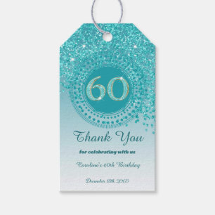 Modern Falling Teal Blue Glitter 60th Birthday Gift Tags