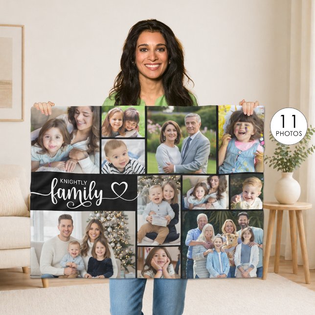 Modern Family 11 Photos Script Heart Name Custom Fleece Blanket (Creator Uploaded)