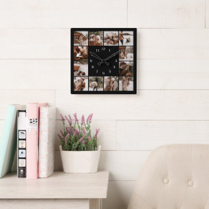 Modern Family 12 Photo Collage Black Keepsake Square Wall Clock