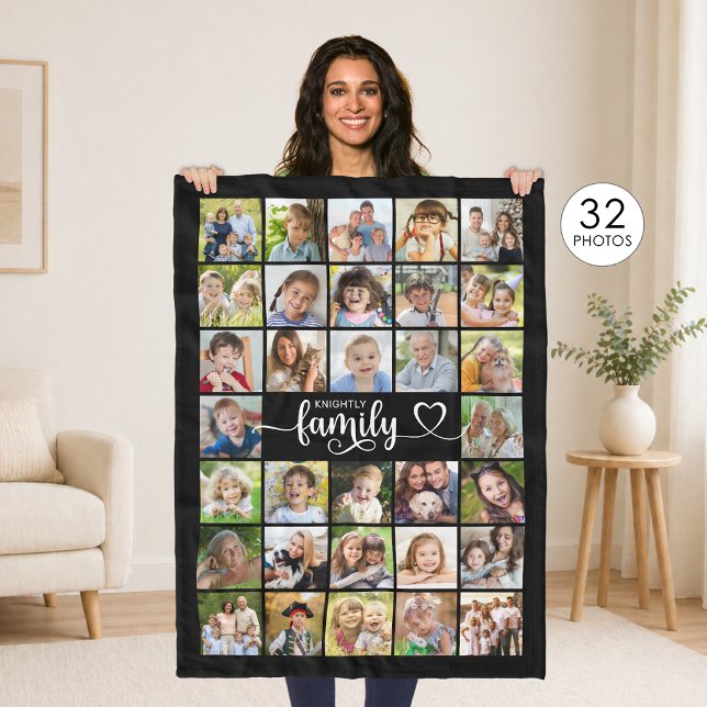 Modern Family 32 Photos Script Heart Name Custom Fleece Blanket (Creator Uploaded)