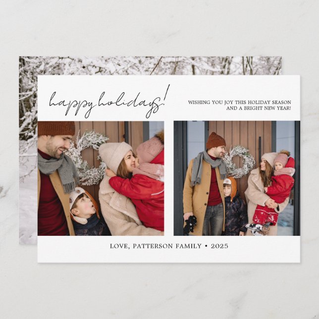 Modern Family 3 Photo Christmas Holiday Card (Front/Back)