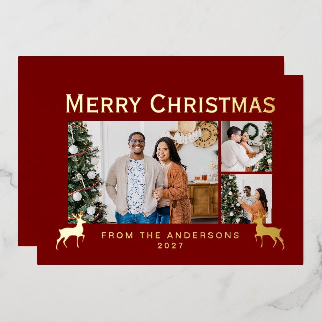 Modern Family 3 Photo Collage Elegant Christmas (Front/Back)