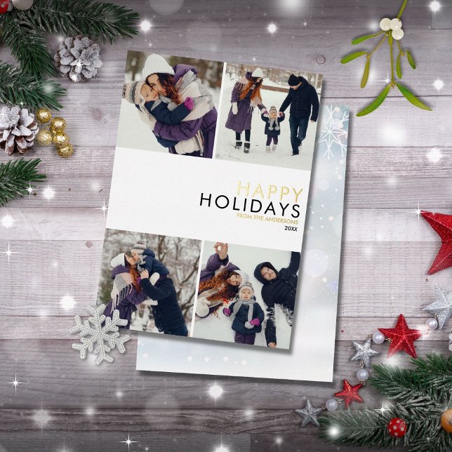 Modern Family 4 Photo Collage Chic Christmas Gold (Creator Uploaded)