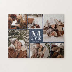 Modern Family 6 Photo Collage Navy Blue Keepsake Jigsaw Puzzle