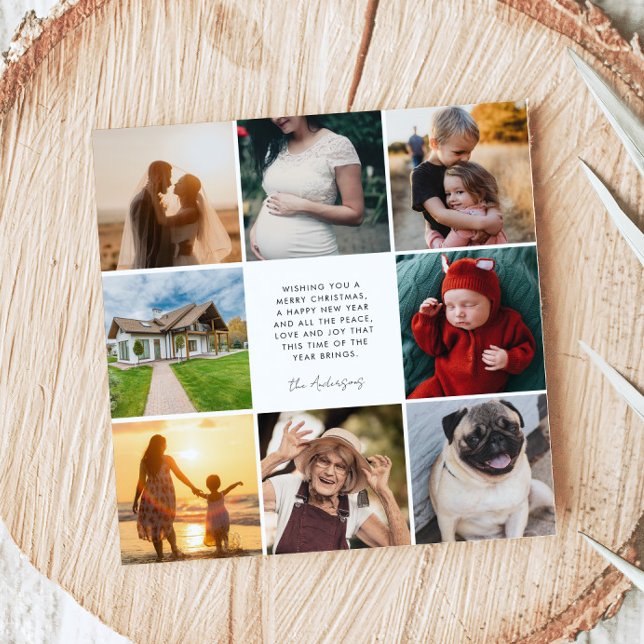 Modern Family 8 Photo Collage Christmas Square Holiday Card (Creator Uploaded)