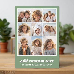 Modern Family 9 Photo Collage Sage Green - Minimal Holiday Card