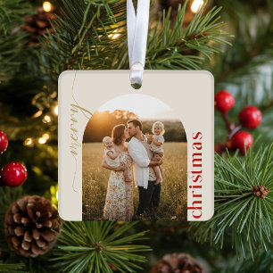 Modern Family Arch Photo Merry Christmas Ceramic Ornament
