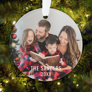 Modern Family Christmas Photo Script, merry Ornament