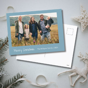 Modern Family Christmas Photo Trendy Teal Holiday Postcard
