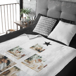 Modern Family Christmas Tree Photo With Star Fleece Blanket