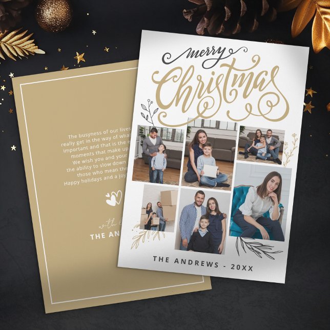 Modern Family Collage Photo Christmas Typography Holiday Card (Creator Uploaded)