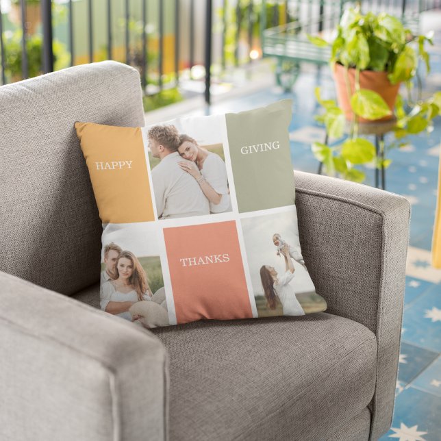 Modern Family Collage Photo | Happy Thanksgiving Cushion (Creator Uploaded)