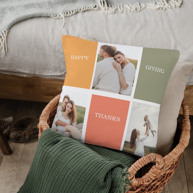 Modern Family Collage Photo | Happy Thanksgiving Cushion (Creator Uploaded)