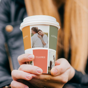 Modern Family Collage Photo   Happy Thanksgiving Paper Cups