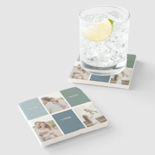 Modern Family Collage Photo   Love Live Here  Stone Coaster