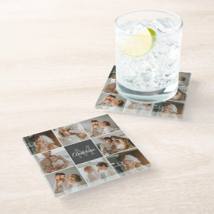 Modern Family Collage Photo & Personalised Gift Glass Coaster