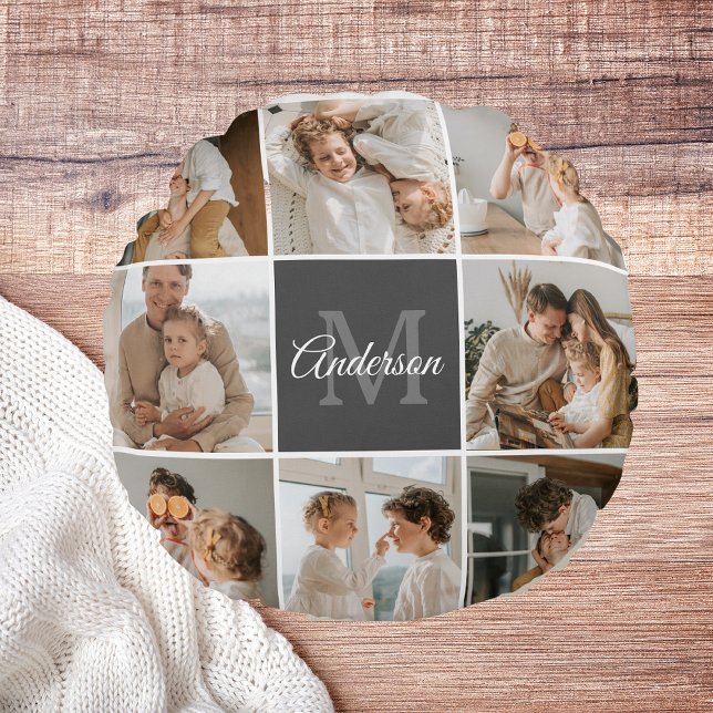 Modern Family Collage Photo & Personalised Gift Round Cushion (Creator Uploaded)