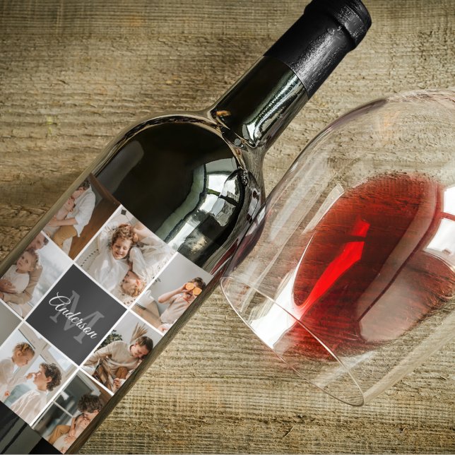 Modern Family Collage Photo & Personalised Gift Wine Label (Creator Uploaded)