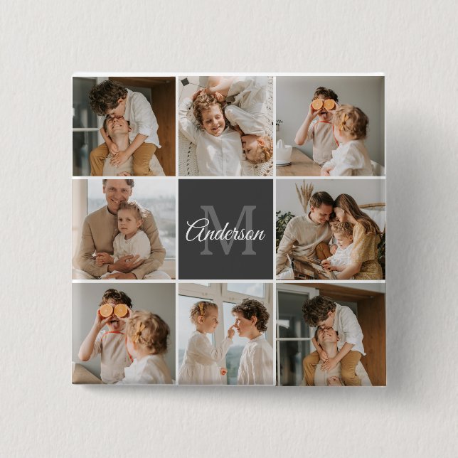Modern Family Collage Photo & Personalized Gift 15 Cm Square Badge (Front)