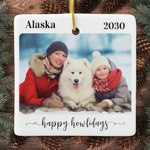 Modern Family Custom Dog Photo Happy Howlidays Ceramic Ornament