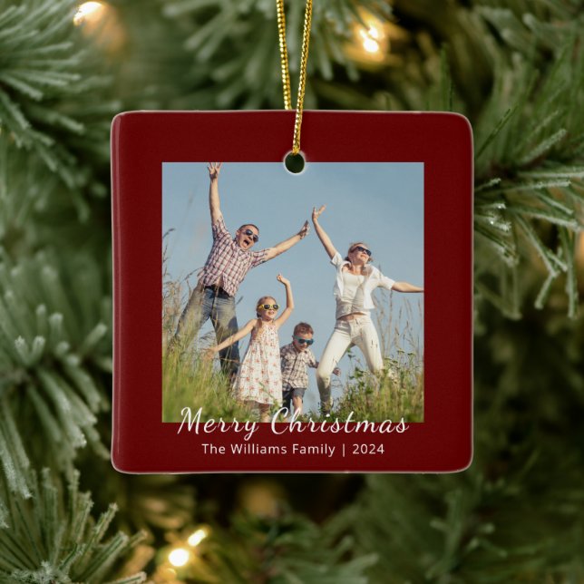 Modern Family Festive Christmas Photo  Ceramic Ornament (Tree)