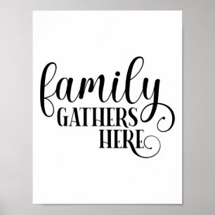 Modern family gathers here quote typography poster