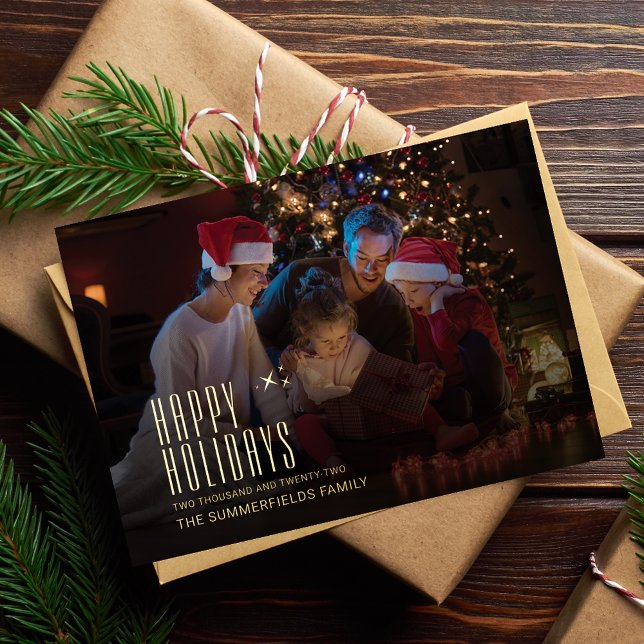 Modern Family Holidays Photo Christmas Gold (Family Photo Christmas Holdays Greetings Card)