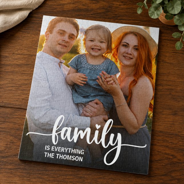 Modern Family Is Everything Photo Script  Jigsaw Puzzle (puzzles family photo christmas modern holiday family gift)