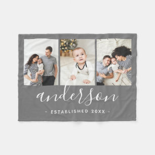 Modern Family Monogram 3 Photo Collage Fleece Blanket