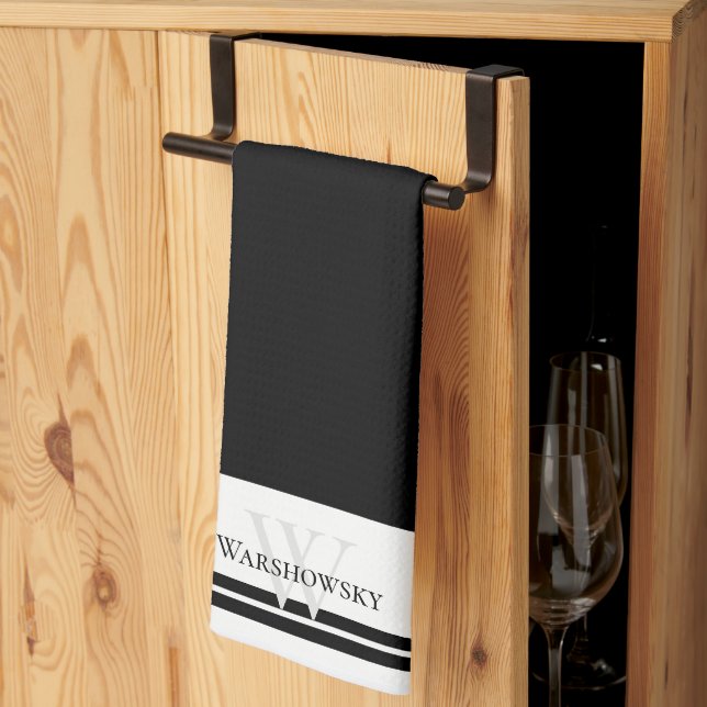 Modern Family monogram Black and White Tea Towel (Thirds Fold)