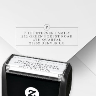 Modern family monogram initial return address self-inking stamp