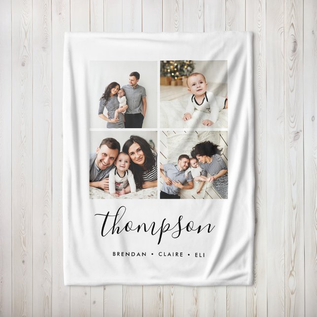 Modern Family Monogram Instagram Photo Collage Fleece Blanket (Creator Uploaded)