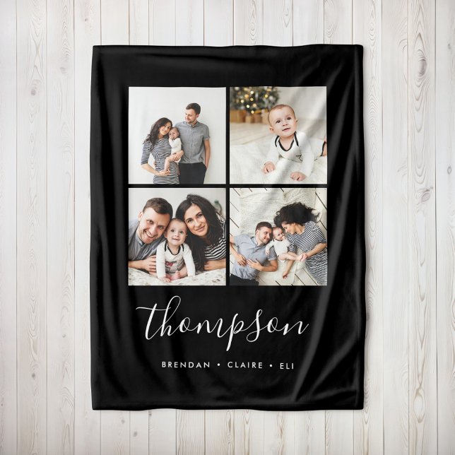 Modern Family Monogram Instagram Photo Collage Fleece Blanket (Creator Uploaded)