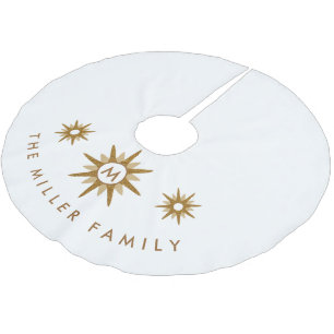 Modern Family Monogram Name Gold Starburst Design Brushed Polyester Tree Skirt