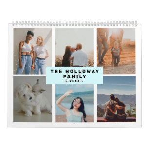 Modern family monogram name teal 18 photos collage calendar