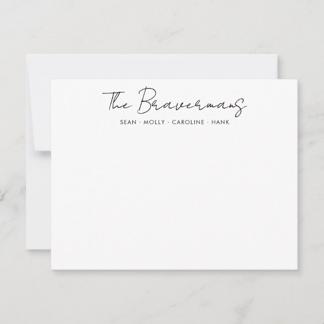 Modern Family Name Black Handwritten Script Font Card (Front)