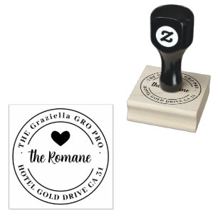  Modern Family Name Heart Return Address Round Rubber Stamp