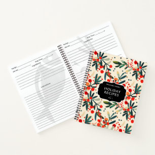 Modern Family Name Holly Berries Holiday Recipe Notebook