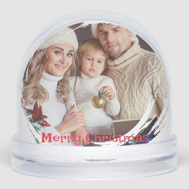 Modern Family Name Photo Keepsake Merry Christmas Snowglobe (Front)