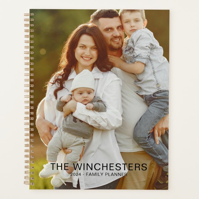 Modern family name text year custom two photo planner (Front)
