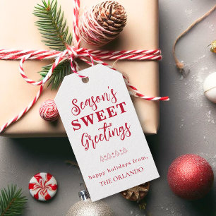 Modern Family Name White Red Calligraphy  Gift Tags