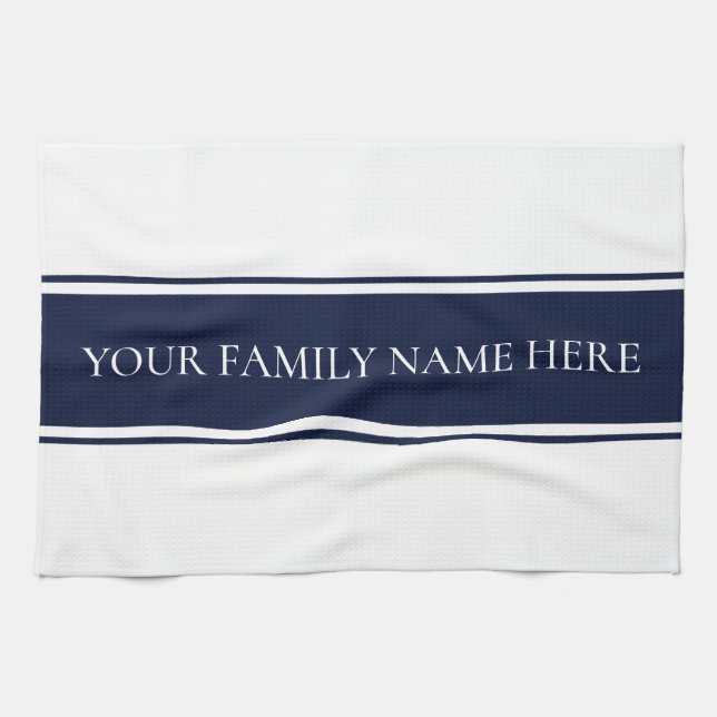 Modern Family Navy White Kitchen Tea Towel (Horizontal)