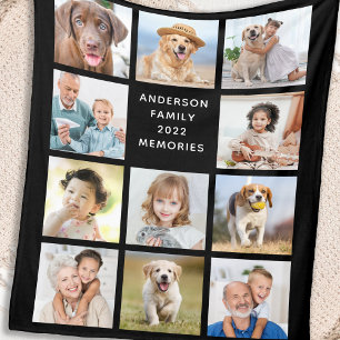 Modern Family Personalised 11 Photo Collage Black  Fleece Blanket