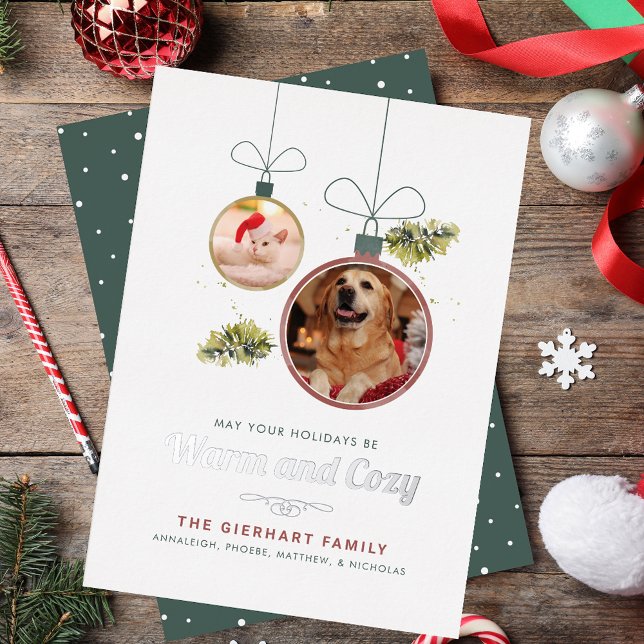Modern Family Pets Photos Christmas Silver (Modern Family Pets Photos Christmas Silver Foil Holiday Card)