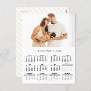 Modern Family Photo 2026 Calendar 12 Month  Holiday Postcard