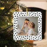 Modern  Family Photo & Black Dots Beauty Gift  Ceramic Ornament<br><div class="desc">Modern  Family Photo & Black Dots Beauty Gift</div>