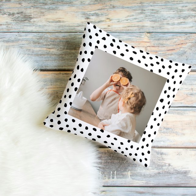 Modern  Family Photo & Black Dots Beauty Gift Cushion (Creator Uploaded)